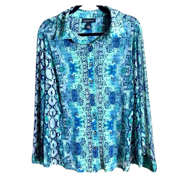 INC International Concepts Spring Snakeskin Print Sheer Blouse Women's Size 3X - Picture 1 of 7